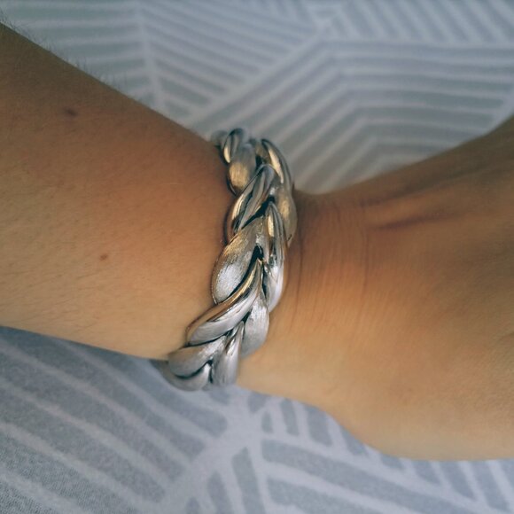 MCM Vintage Marcel Boucher Silver Braided Bracelet With Matching Clip Earings - Picture 1 of 9